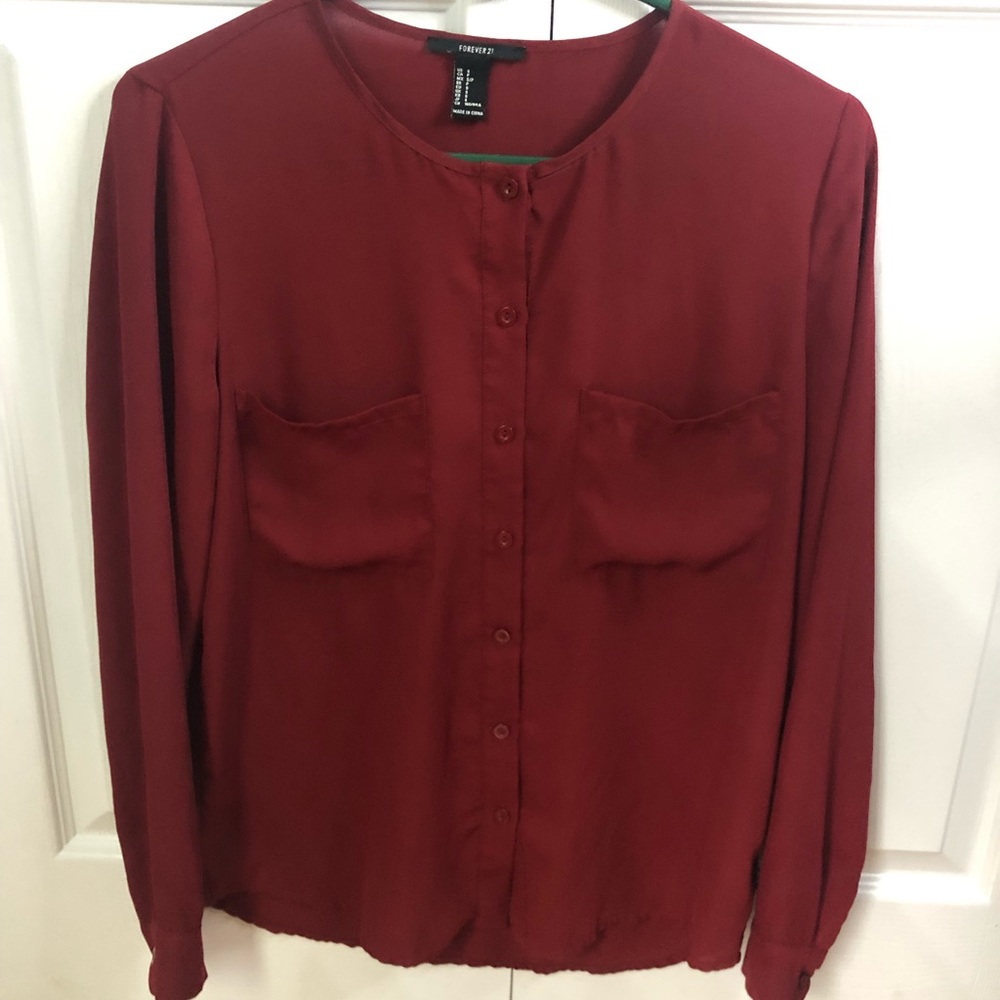 Business casual button down maroon blouse